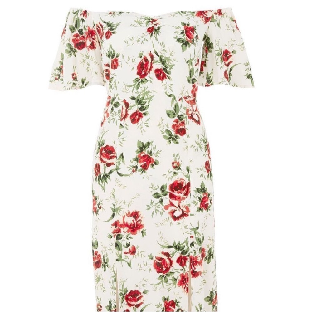 Topshop Bardot Rose Print Midi Dress